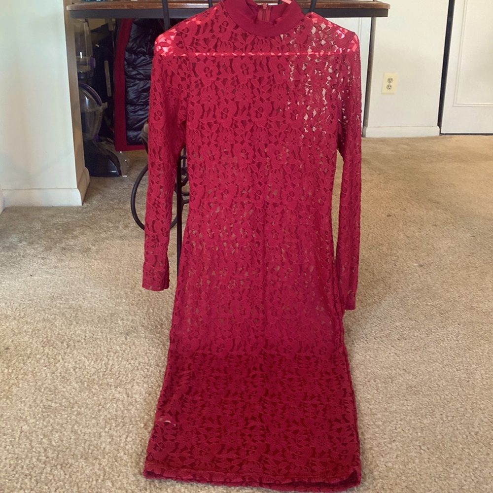 Lace red long sleeve dress . Never worn